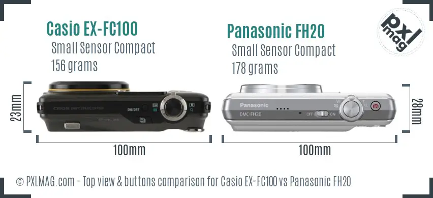 Casio EX-FC100 vs Panasonic FH20 top view buttons comparison