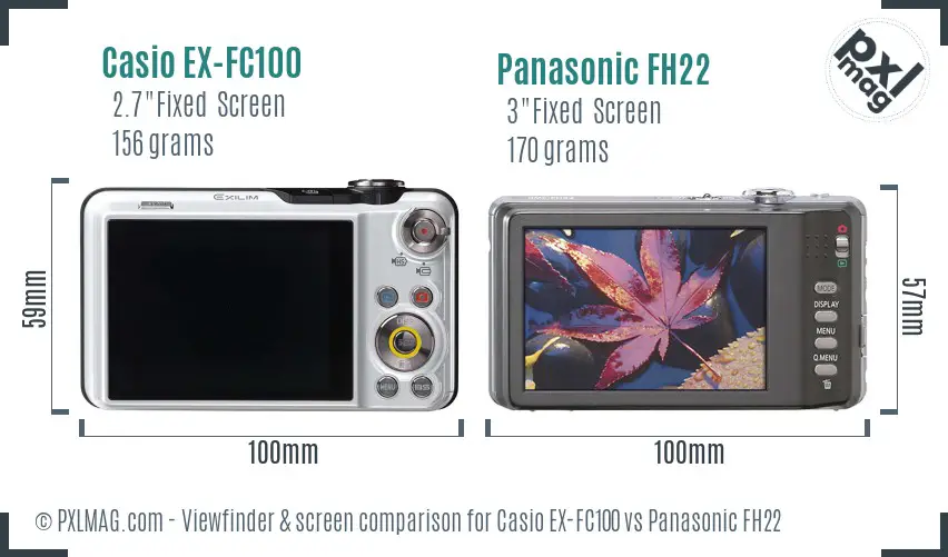 Casio EX-FC100 vs Panasonic FH22 Screen and Viewfinder comparison