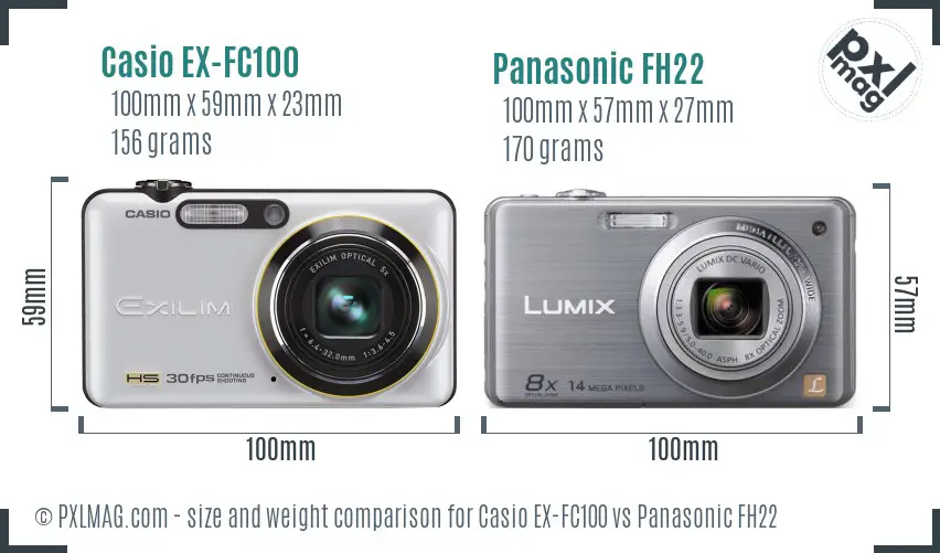 Casio EX-FC100 vs Panasonic FH22 size comparison