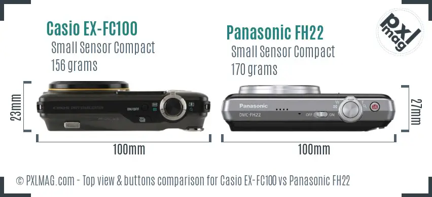 Casio EX-FC100 vs Panasonic FH22 top view buttons comparison