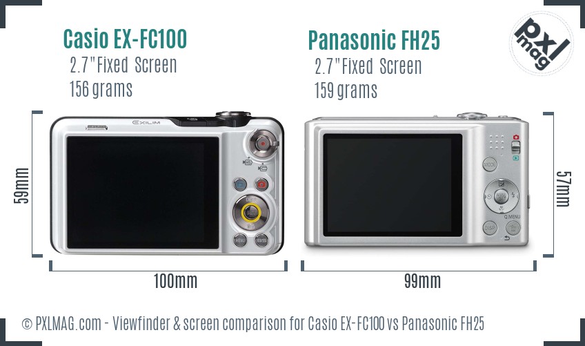 Casio EX-FC100 vs Panasonic FH25 Screen and Viewfinder comparison
