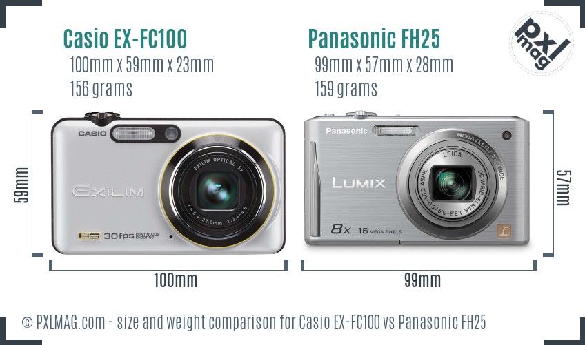 Casio EX-FC100 vs Panasonic FH25 size comparison