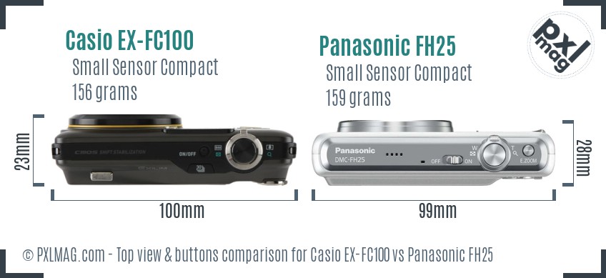 Casio EX-FC100 vs Panasonic FH25 top view buttons comparison