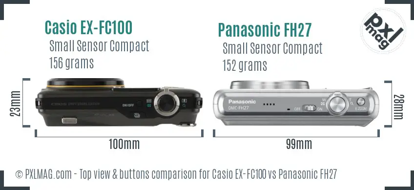 Casio EX-FC100 vs Panasonic FH27 top view buttons comparison Casio EX-FC100 vs Panasonic FH27 top view buttons comparison