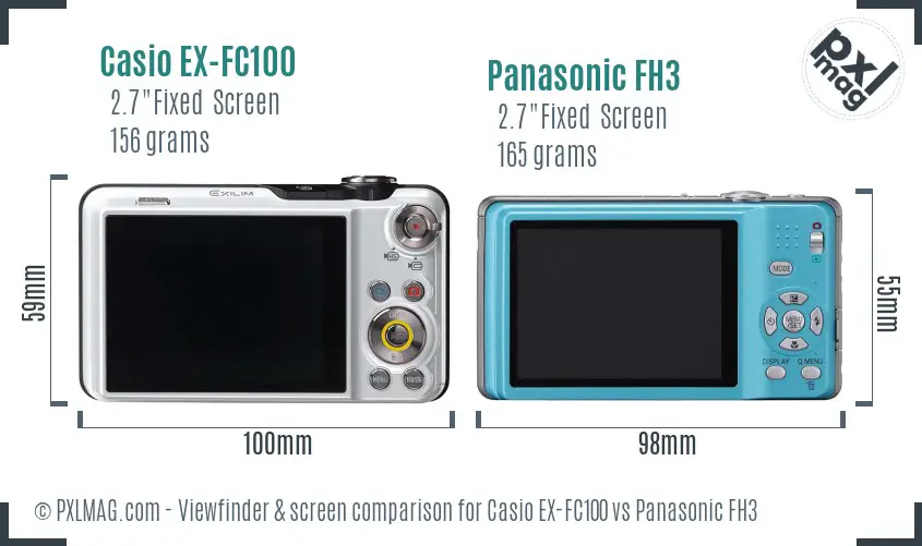 Casio EX-FC100 vs Panasonic FH3 Screen and Viewfinder comparison