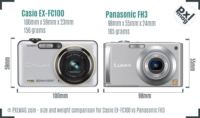 Casio EX-FC100 vs Panasonic FH3 size comparison