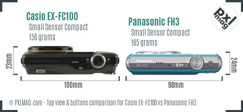 Casio EX-FC100 vs Panasonic FH3 top view buttons comparison