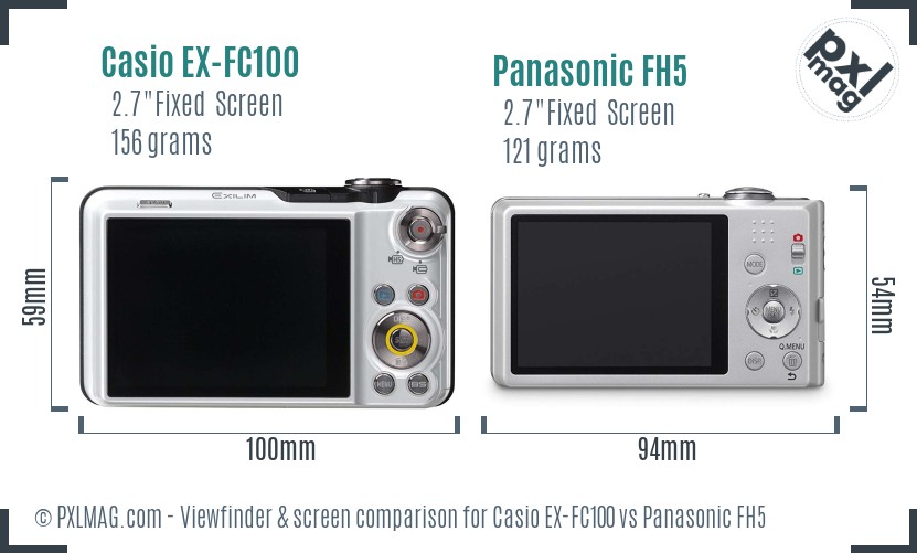 Casio EX-FC100 vs Panasonic FH5 Screen and Viewfinder comparison