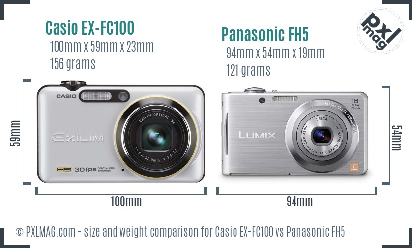 Casio EX-FC100 vs Panasonic FH5 size comparison