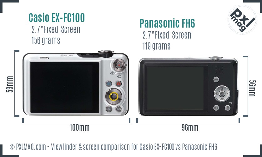 Casio EX-FC100 vs Panasonic FH6 Screen and Viewfinder comparison