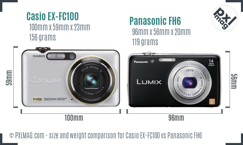Casio EX-FC100 vs Panasonic FH6 size comparison