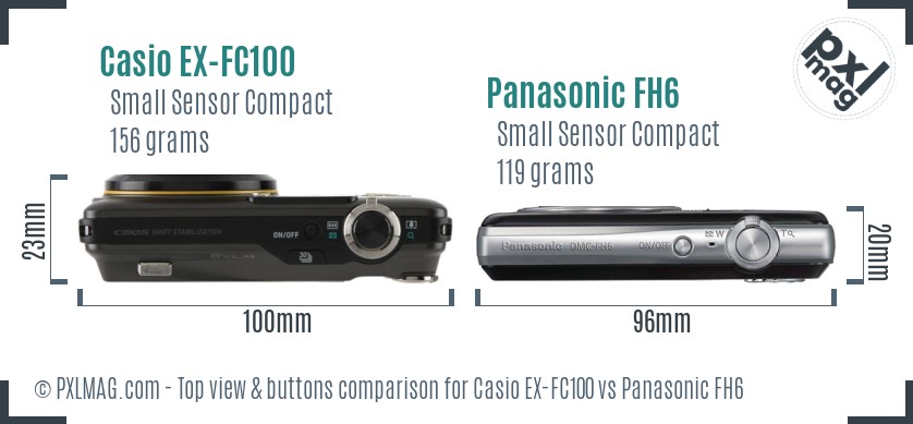 Casio EX-FC100 vs Panasonic FH6 top view buttons comparison