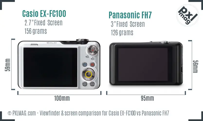 Casio EX-FC100 vs Panasonic FH7 Screen and Viewfinder comparison