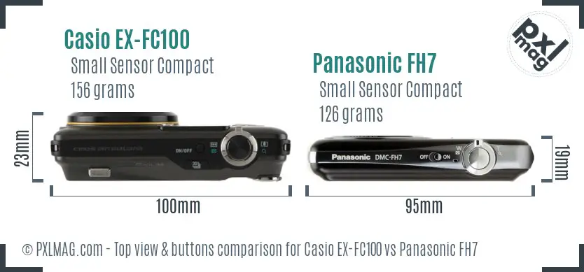 Casio EX-FC100 vs Panasonic FH7 top view buttons comparison