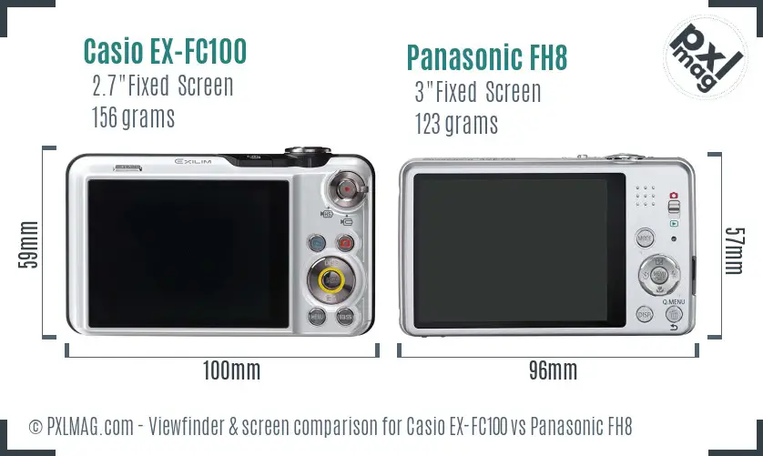 Casio EX-FC100 vs Panasonic FH8 Screen and Viewfinder comparison