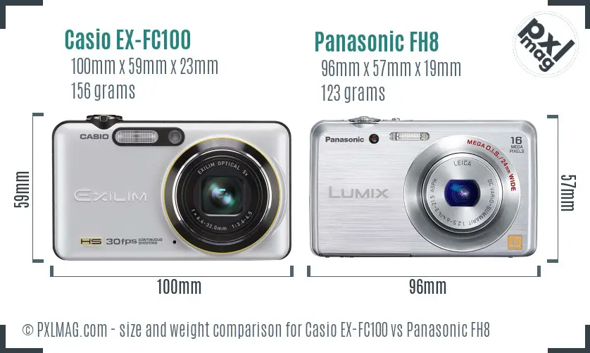 Casio EX-FC100 vs Panasonic FH8 size comparison