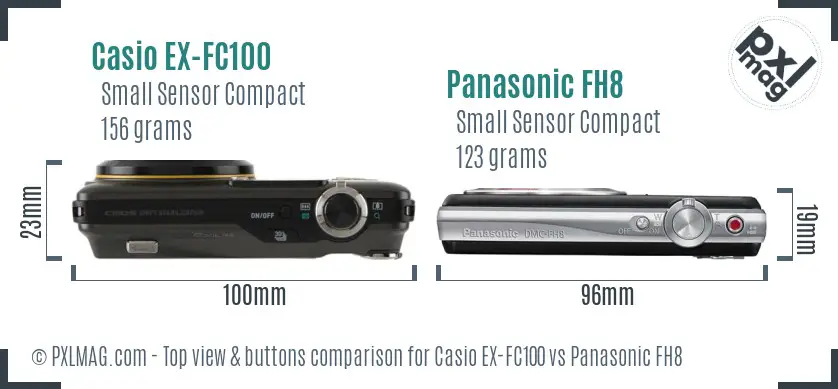 Casio EX-FC100 vs Panasonic FH8 top view buttons comparison