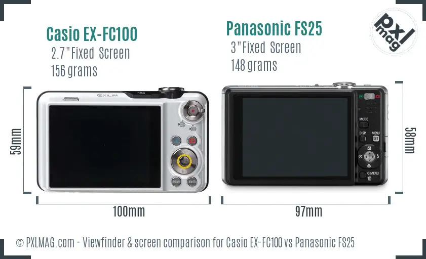 Casio EX-FC100 vs Panasonic FS25 Screen and Viewfinder comparison