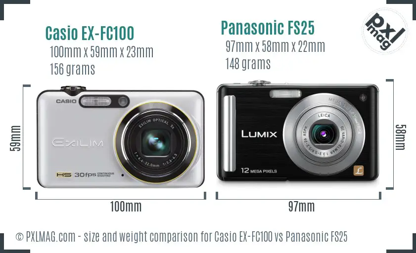 Casio EX-FC100 vs Panasonic FS25 size comparison