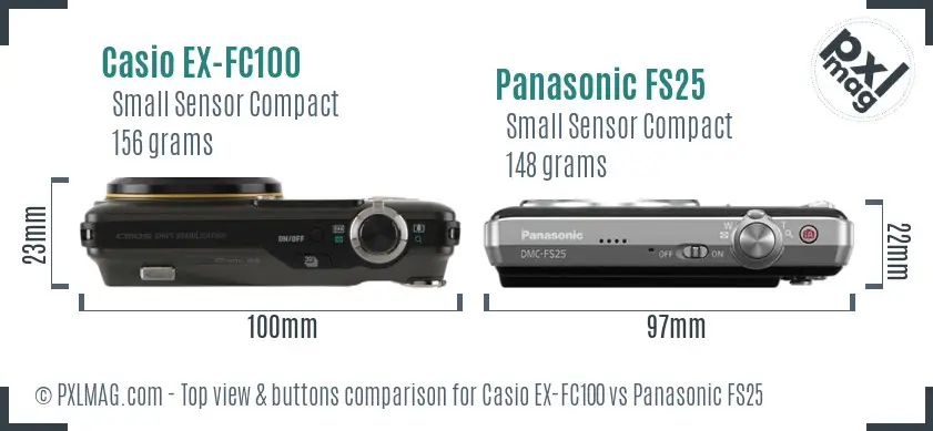 Casio EX-FC100 vs Panasonic FS25 top view buttons comparison