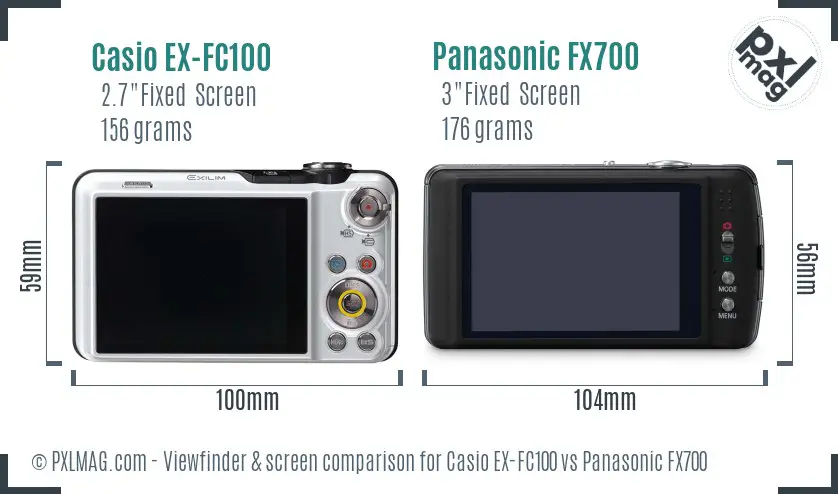 Casio EX-FC100 vs Panasonic FX700 Screen and Viewfinder comparison