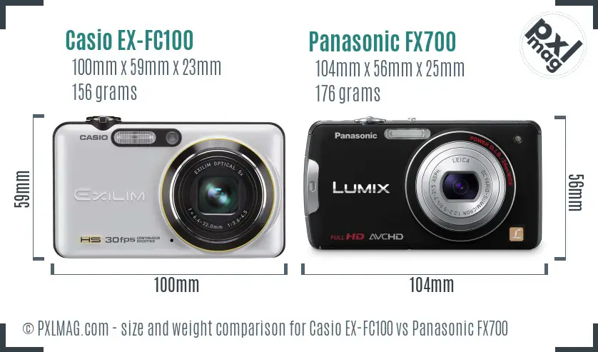 Casio EX-FC100 vs Panasonic FX700 size comparison