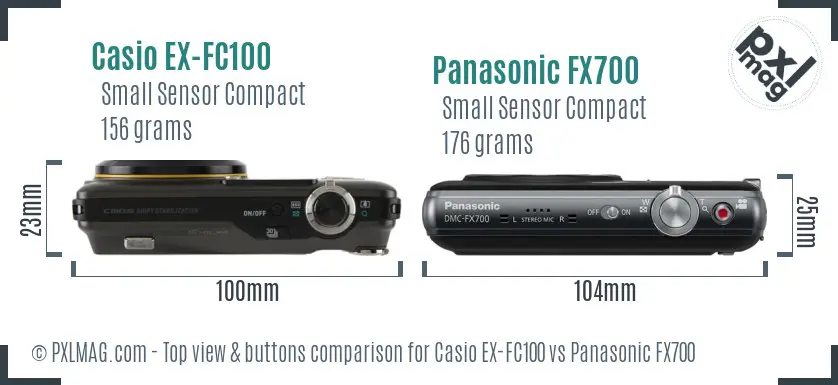 Casio EX-FC100 vs Panasonic FX700 top view buttons comparison