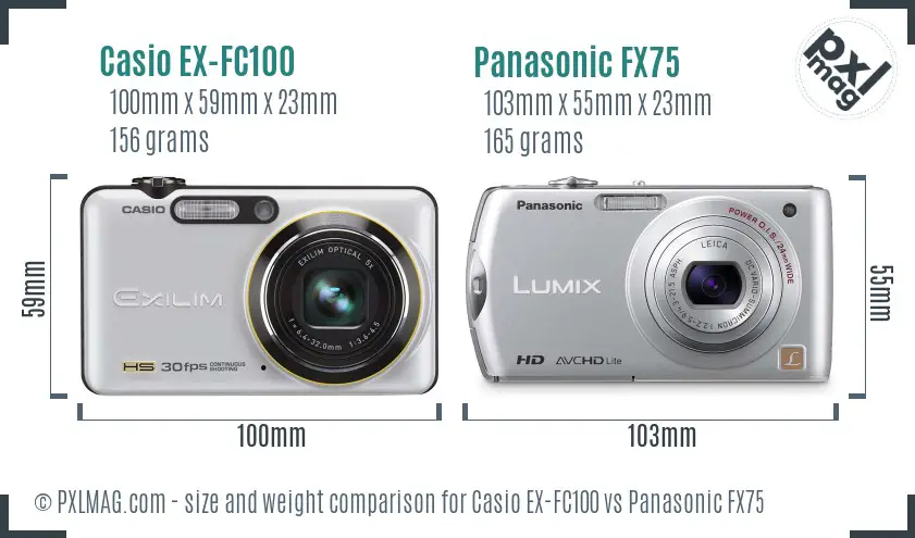 Casio EX-FC100 vs Panasonic FX75 size comparison Casio EX-FC100 vs Panasonic FX75 size comparison