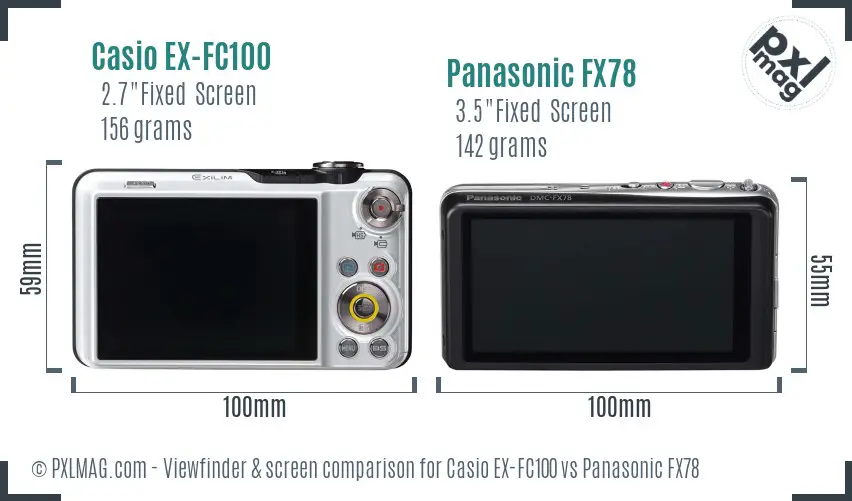 Casio EX-FC100 vs Panasonic FX78 Screen and Viewfinder comparison Casio EX-FC100 vs Panasonic FX78 Screen and Viewfinder comparison