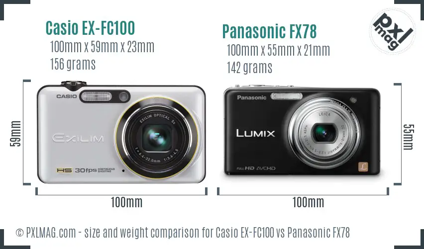 Casio EX-FC100 vs Panasonic FX78 size comparison Casio EX-FC100 vs Panasonic FX78 size comparison