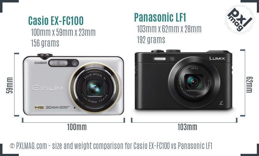 Casio EX-FC100 vs Panasonic LF1 size comparison