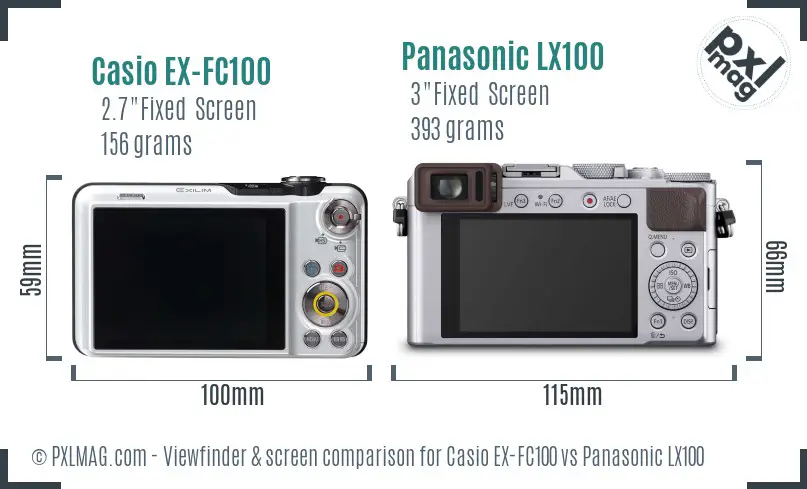 Casio EX-FC100 vs Panasonic LX100 Screen and Viewfinder comparison