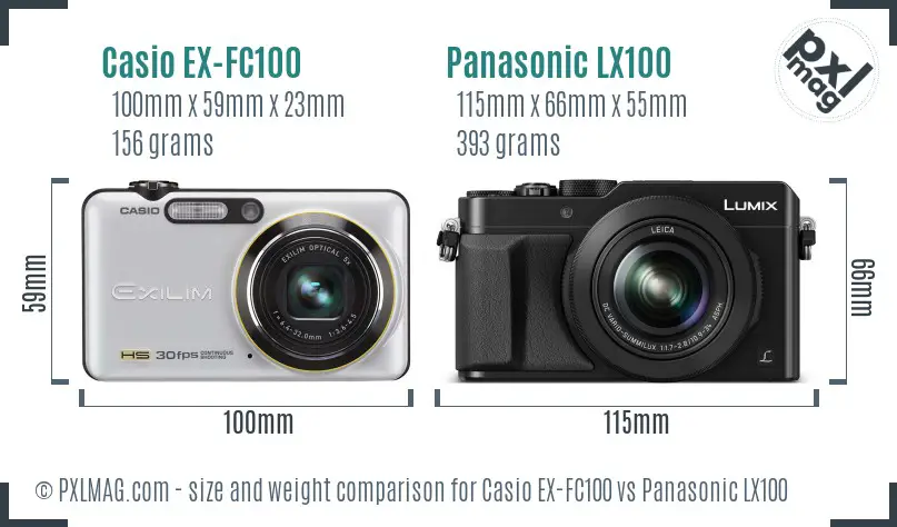 Casio EX-FC100 vs Panasonic LX100 size comparison