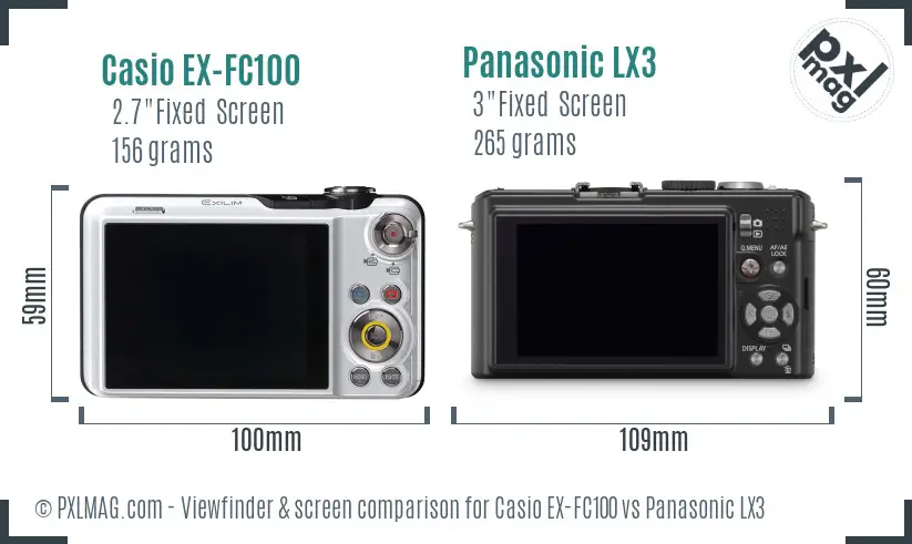 Casio EX-FC100 vs Panasonic LX3 Screen and Viewfinder comparison