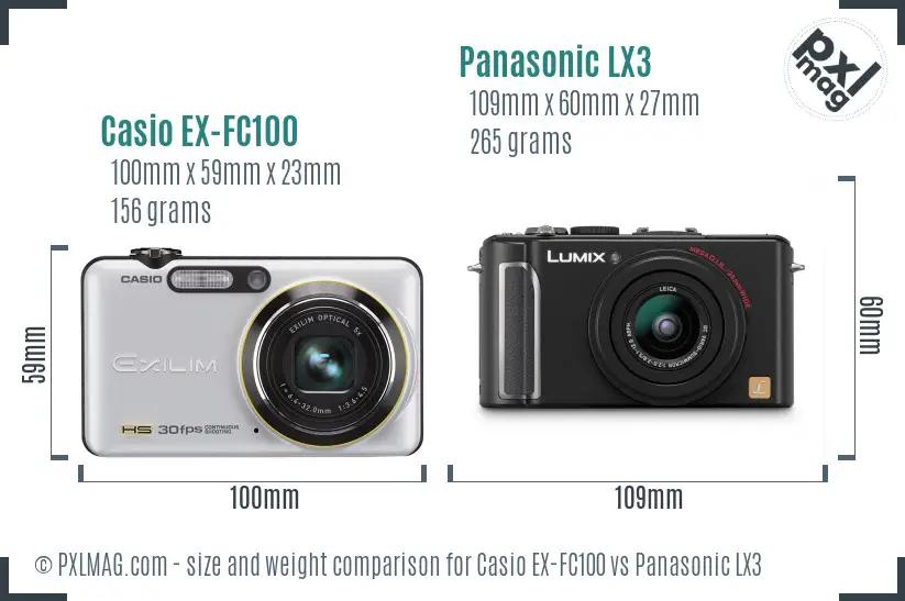 Casio EX-FC100 vs Panasonic LX3 size comparison