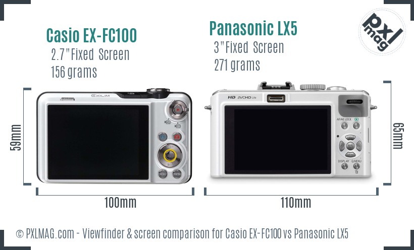 Casio EX-FC100 vs Panasonic LX5 Screen and Viewfinder comparison