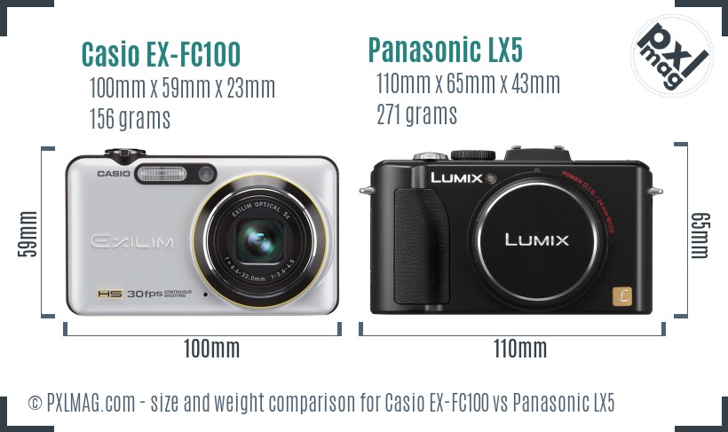 Casio EX-FC100 vs Panasonic LX5 size comparison Casio EX-FC100 vs Panasonic LX5 size comparison