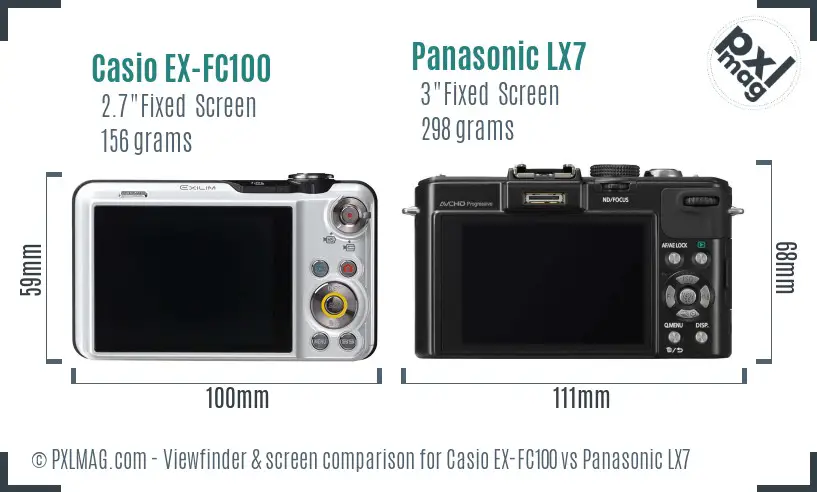 Casio EX-FC100 vs Panasonic LX7 Screen and Viewfinder comparison