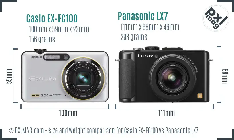 Casio EX-FC100 vs Panasonic LX7 size comparison