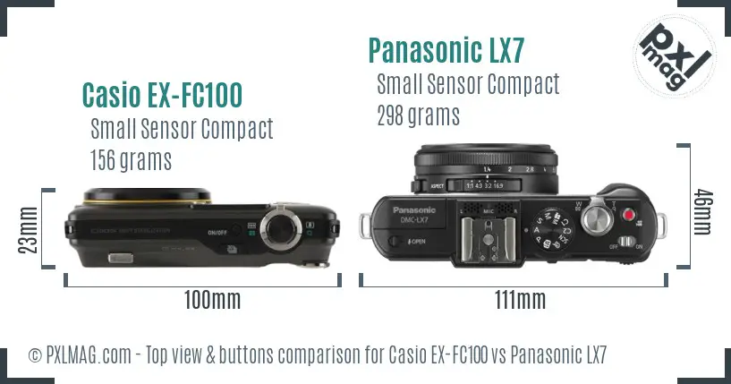 Casio EX-FC100 vs Panasonic LX7 top view buttons comparison