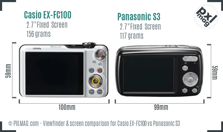 Casio EX-FC100 vs Panasonic S3 Screen and Viewfinder comparison Casio EX-FC100 vs Panasonic S3 Screen and Viewfinder comparison