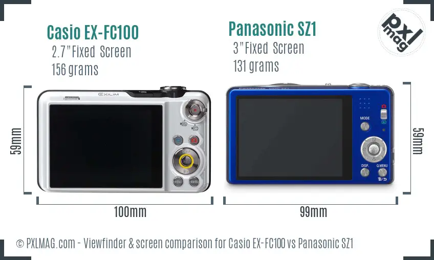 Casio EX-FC100 vs Panasonic SZ1 Screen and Viewfinder comparison