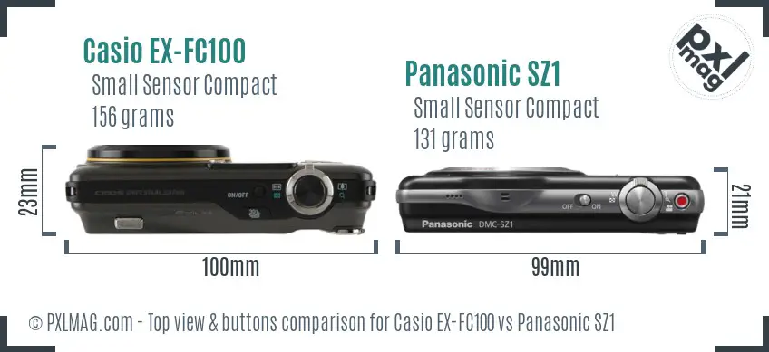 Casio EX-FC100 vs Panasonic SZ1 top view buttons comparison