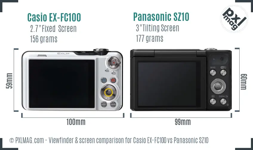 Casio EX-FC100 vs Panasonic SZ10 Screen and Viewfinder comparison
