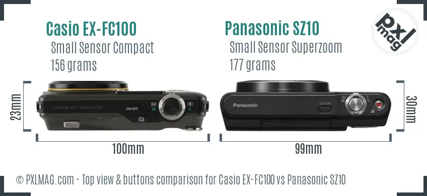 Casio EX-FC100 vs Panasonic SZ10 top view buttons comparison