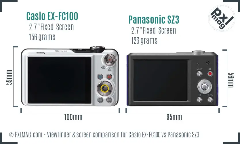 Casio EX-FC100 vs Panasonic SZ3 Screen and Viewfinder comparison Casio EX-FC100 vs Panasonic SZ3 Screen and Viewfinder comparison