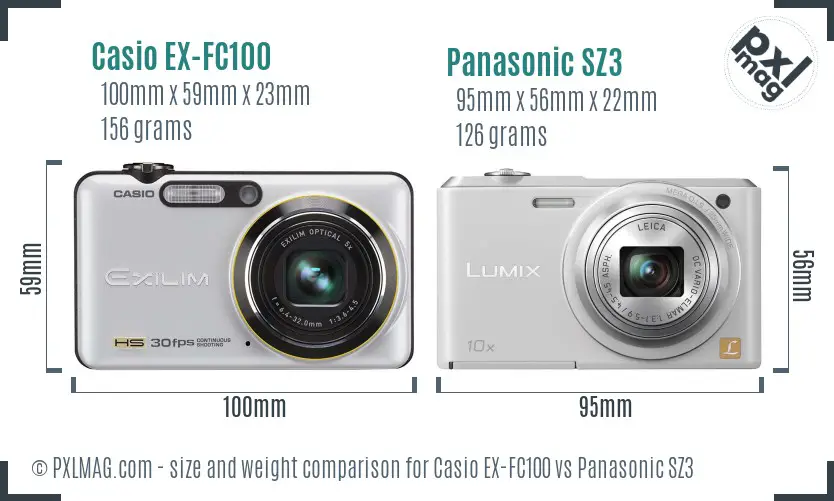 Casio EX-FC100 vs Panasonic SZ3 size comparison Casio EX-FC100 vs Panasonic SZ3 size comparison