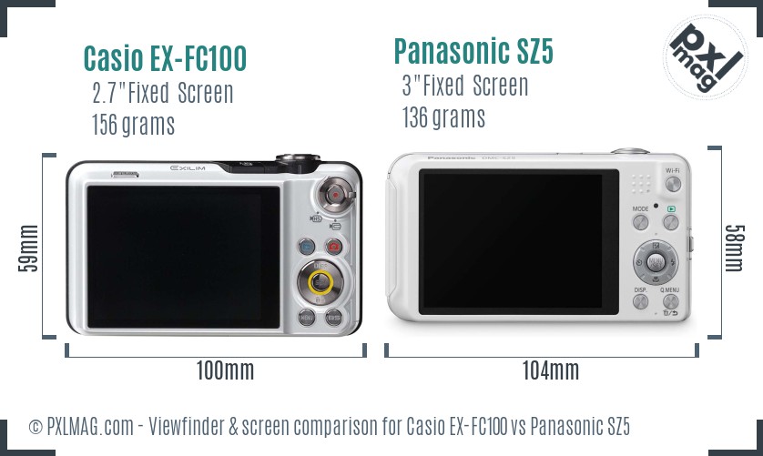 Casio EX-FC100 vs Panasonic SZ5 Screen and Viewfinder comparison