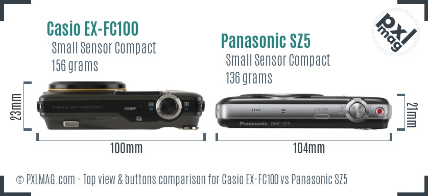 Casio EX-FC100 vs Panasonic SZ5 top view buttons comparison