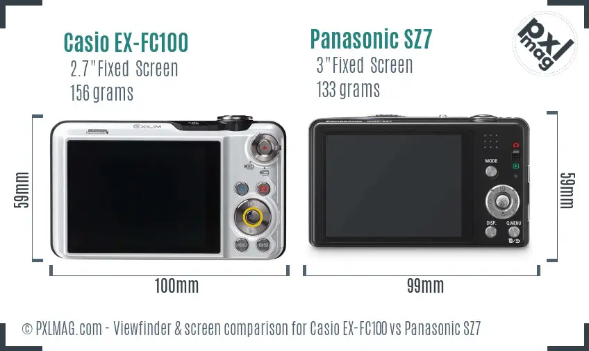 Casio EX-FC100 vs Panasonic SZ7 Screen and Viewfinder comparison
